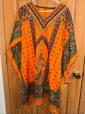 Vibrant Orange Boho Paisley Kaftan